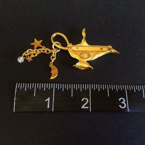 KIRKS FOLLY GOLD MAGIC GENIE ALLADIN WISH LAMP ARORA BOREALIS CRYSTAL BROOCH/PIN - Picture 3 of 7